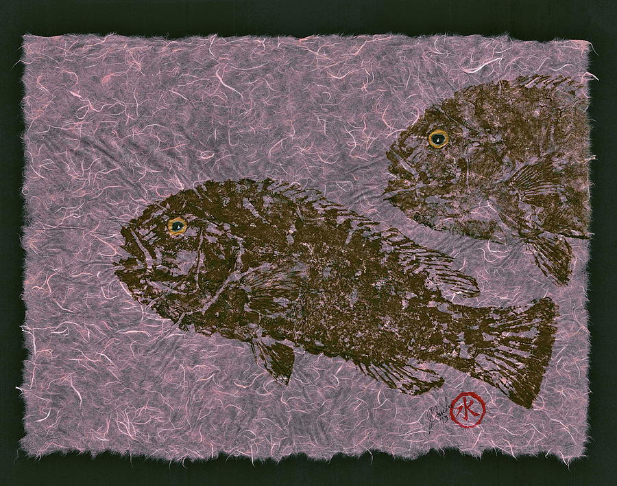 Tautog on Bubble Gum Unryu Paper Mixed Media by Jeffrey Canha