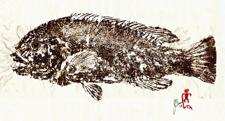 Tautog on Rice Paper Mixed Media by Jeffrey Canha