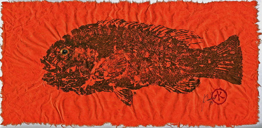 Tautog on Sienna Thai Unyru / Mulberry Paper Mixed Media by Jeffrey Canha