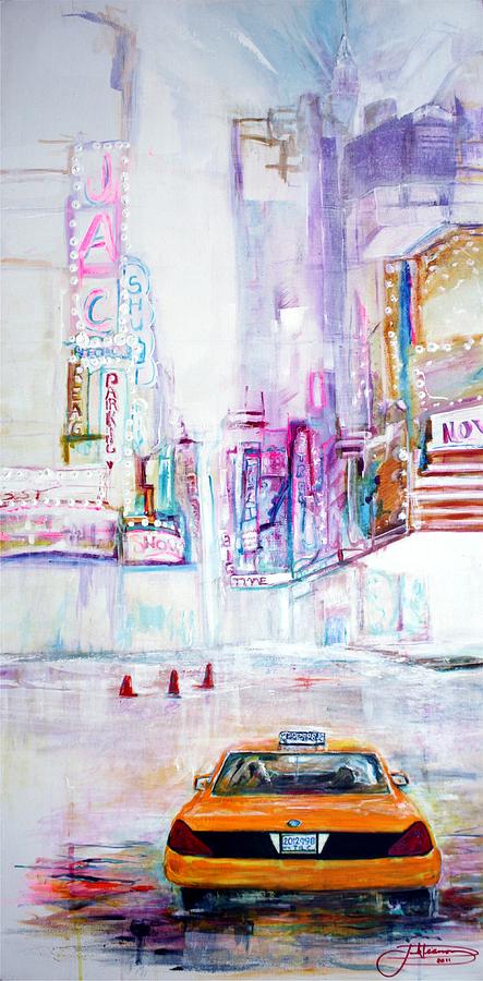 Empire State Building Painting - Taxi Eight Show Time by Jack Diamond