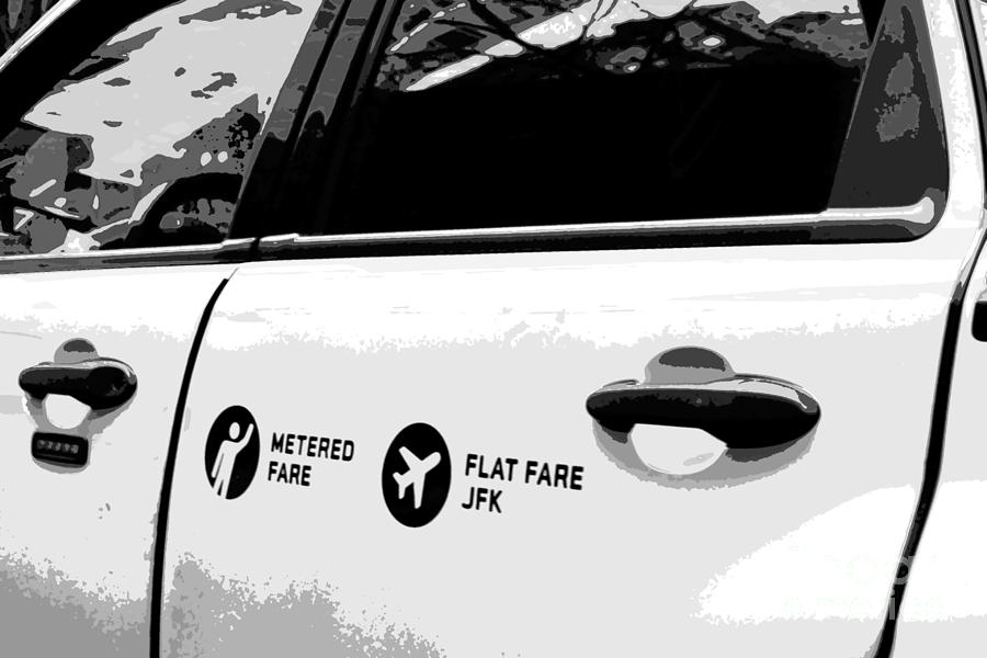 Taxi Flat Fare J F K - Yellow Cab in Black and White Photograph by Miriam Danar