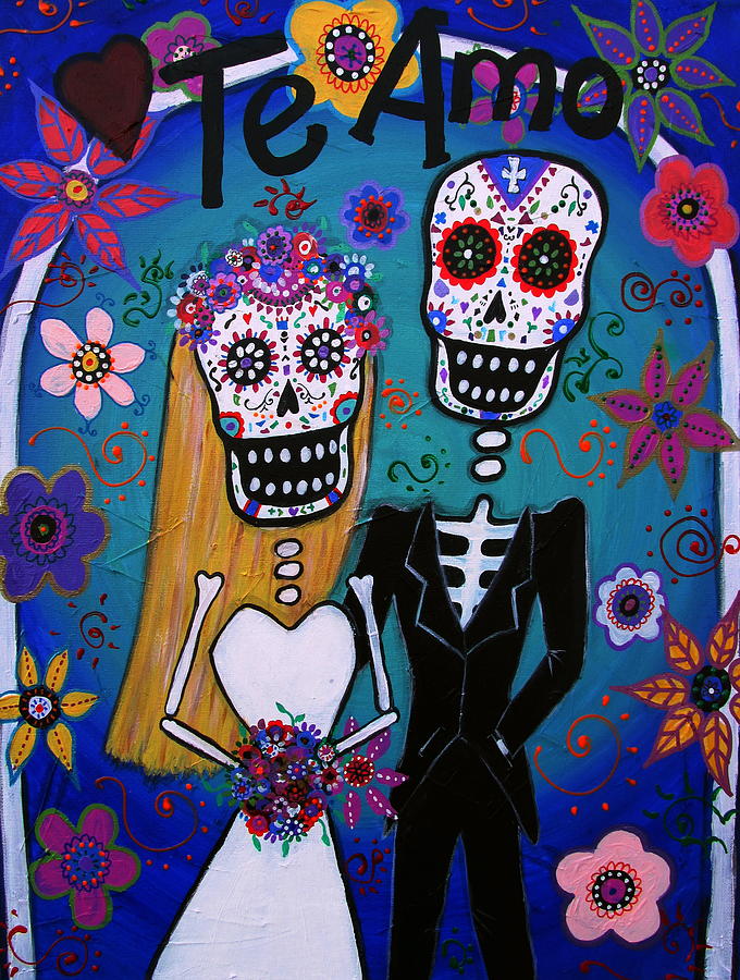Te Amo Wedding Dia De Los Muertos Painting by Pristine Cartera Turkus