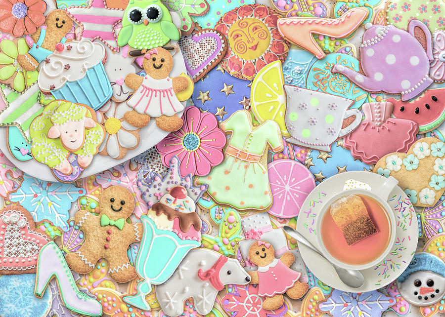 Tea Painting - Tea And Cookies Pastel by MGL Meiklejohn Graphics Licensing
