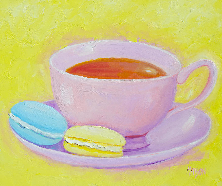 Tea Cup Painting - Tea and macaroons by Jan Matson