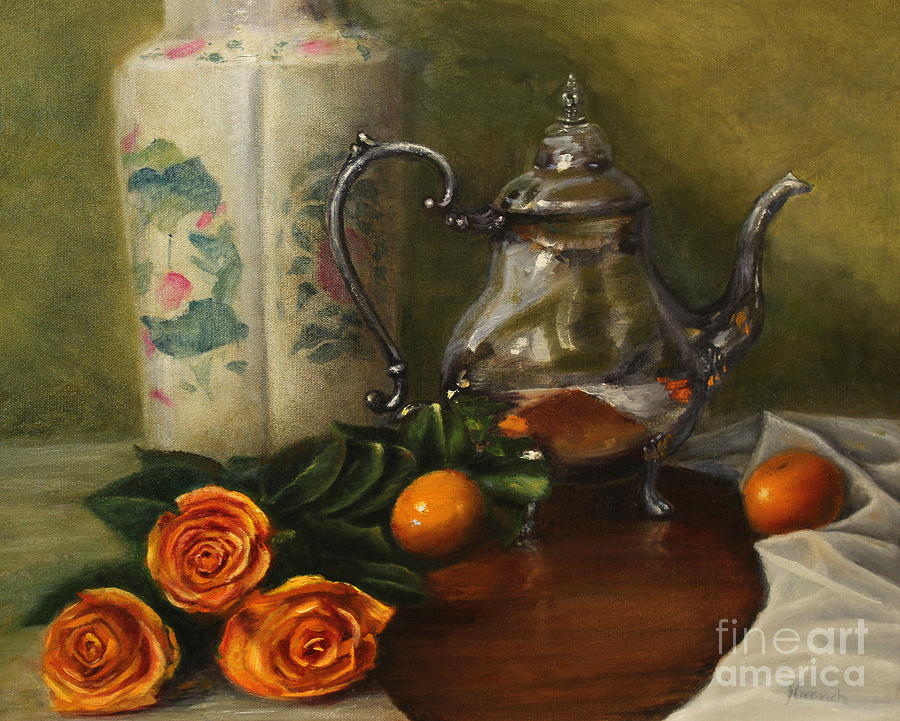 Still Life Painting - Tea and Roses by Darnell Nicovich
