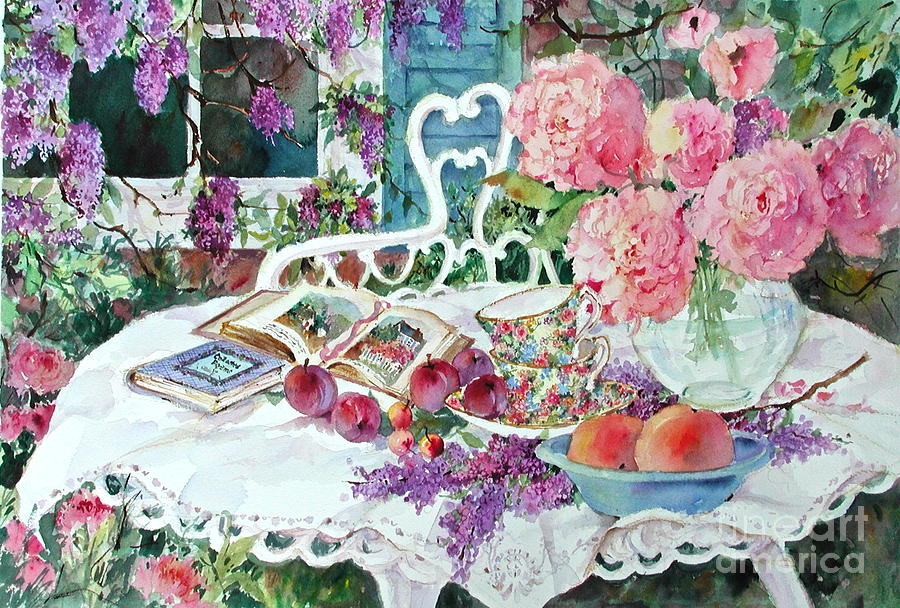 Book Painting - Tea and Wisteria by Sherri Crabtree