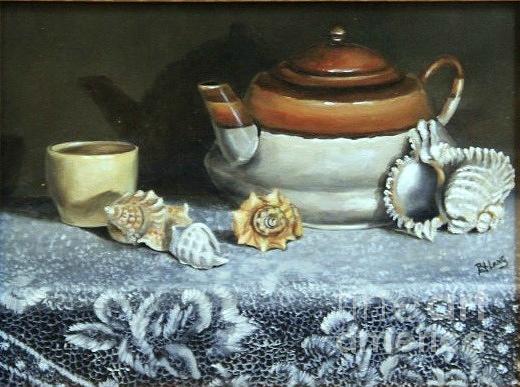 Tea Pot Painting - Tea at the Sea by Patricia Lang Tea Pot Painting - Tea at the Sea by Patricia Lang
