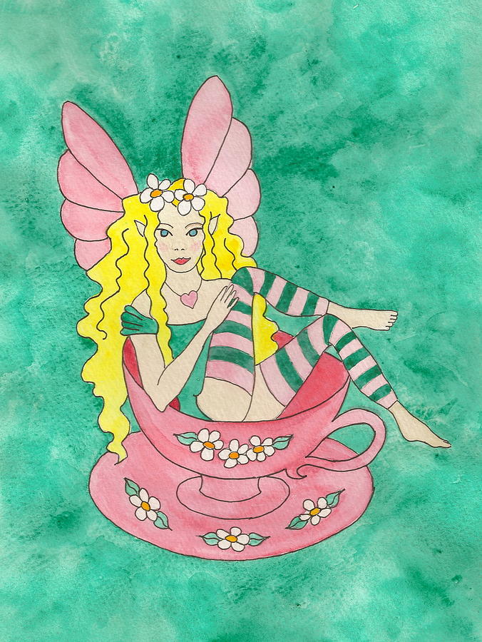 Tea Cup Fairy Painting by Laurie Anderson
