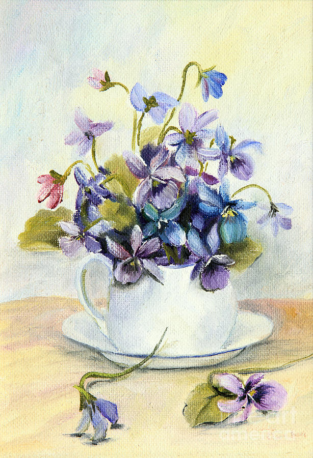 Tea Cup of Violets Painting by Pattie Calfy