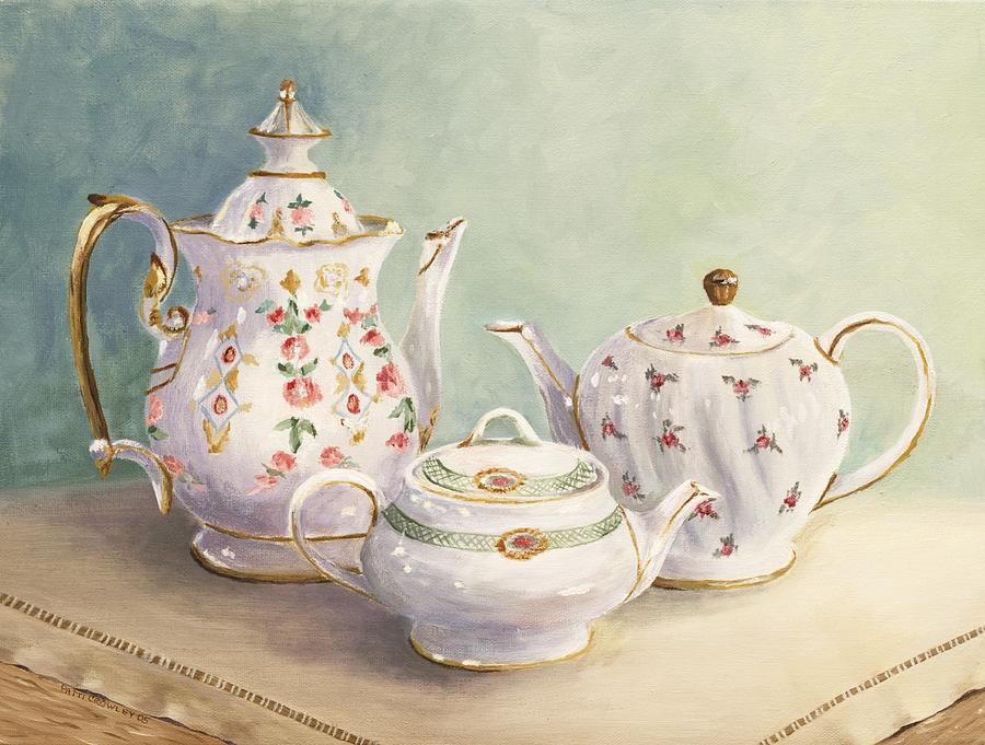 Teapot Painting - Tea for Three by Patricia Crowley