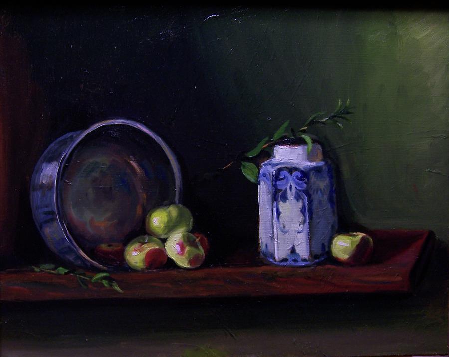 Tea Pot and six Apples Painting by Nicolas Bouteneff