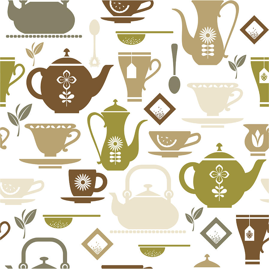Tea Repeat Pattern Drawing by TheresaTibbetts