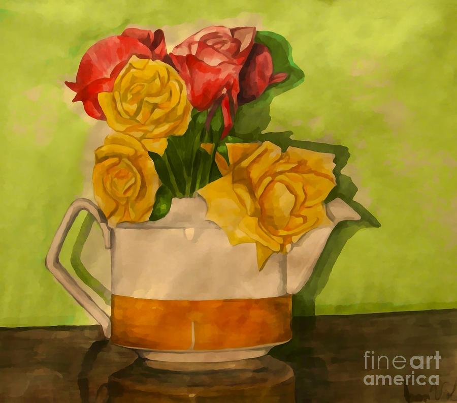 Tea Roses Painting by Joan-Violet Stretch