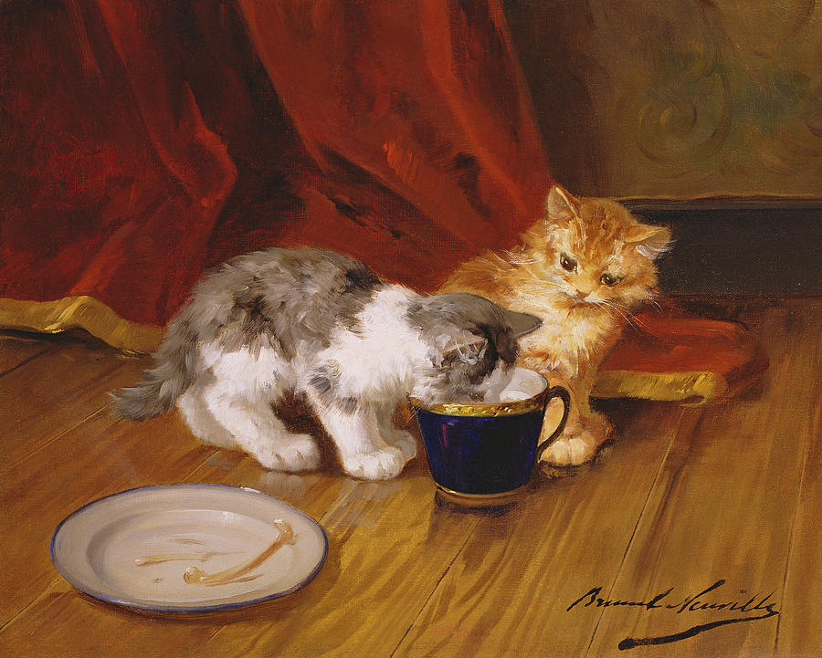 Cat Painting - Tea time by Alphonse Marie de Neuville