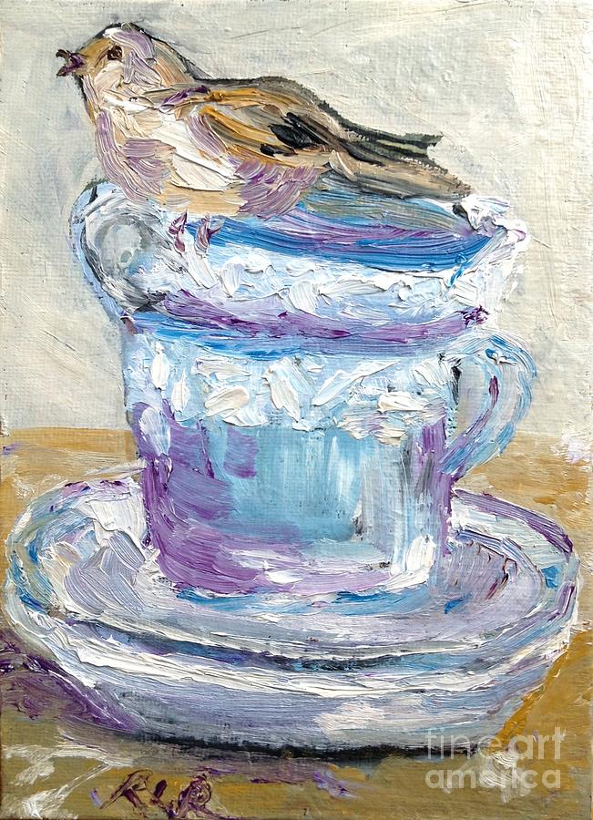 Bird and tea cups  Painting by Reina Resto