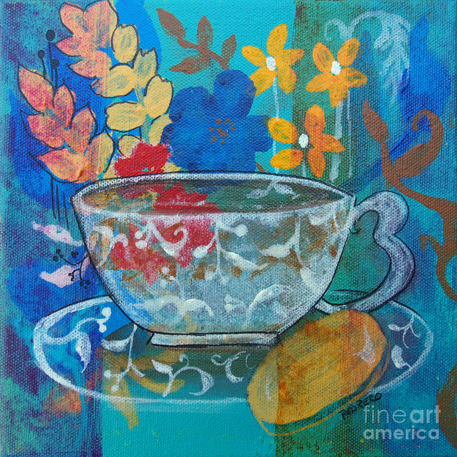 Tea Cup Painting - Tea With Biscuit by Robin Pedrero
