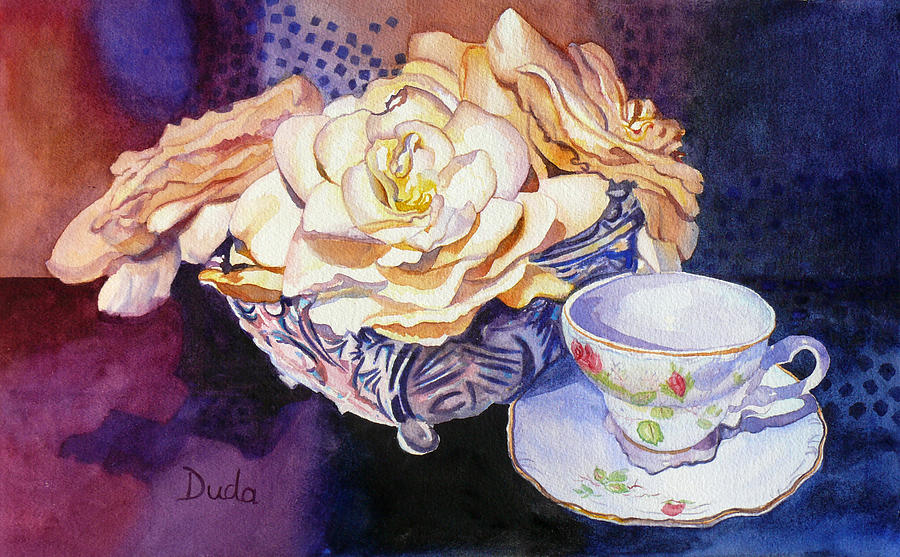 Teacup and Gardenias Painting by Susan Duda