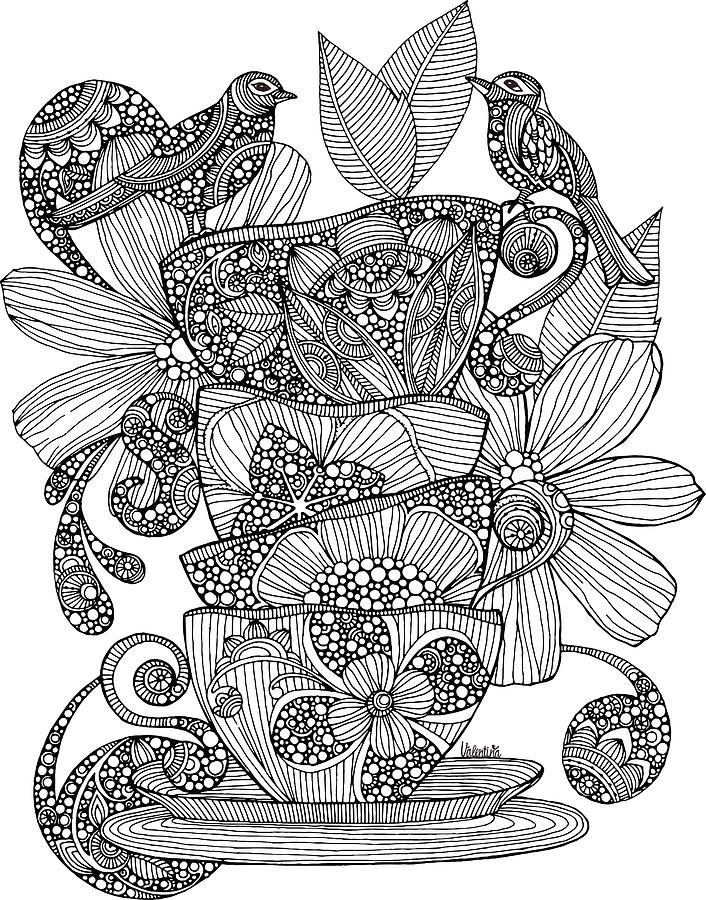 Teacups Birds And Flowers Drawing By Mgl Meiklejohn Graphics