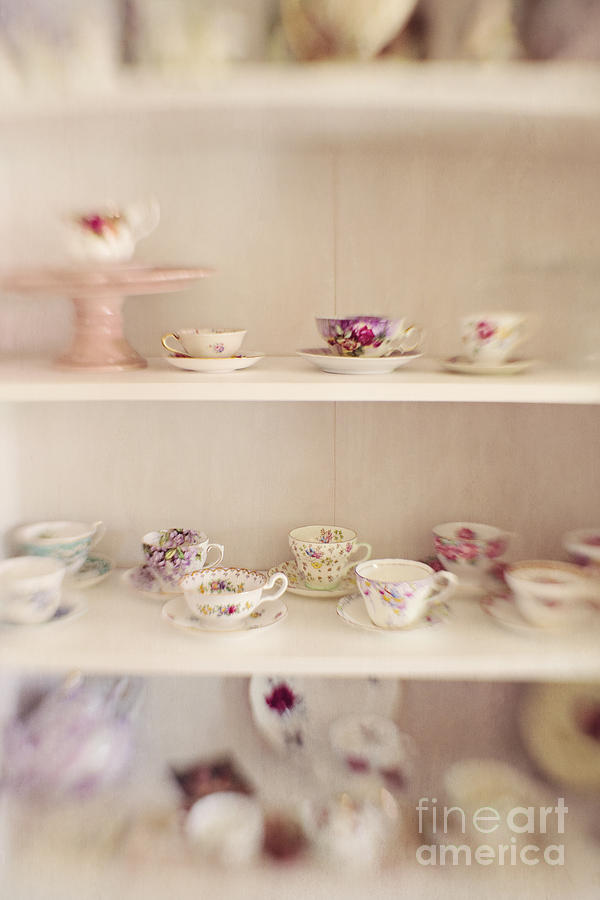 Teacups in China Cabinet Photograph by Susan Gary