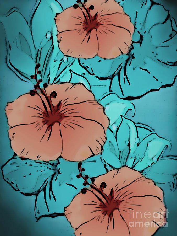 Teal and Brown Floral Digital Art by Gayle Price Thomas