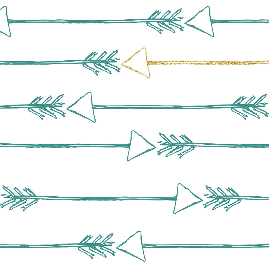 Teal Digital Art - Teal And Gold Arrows by Sd Graphics Studio