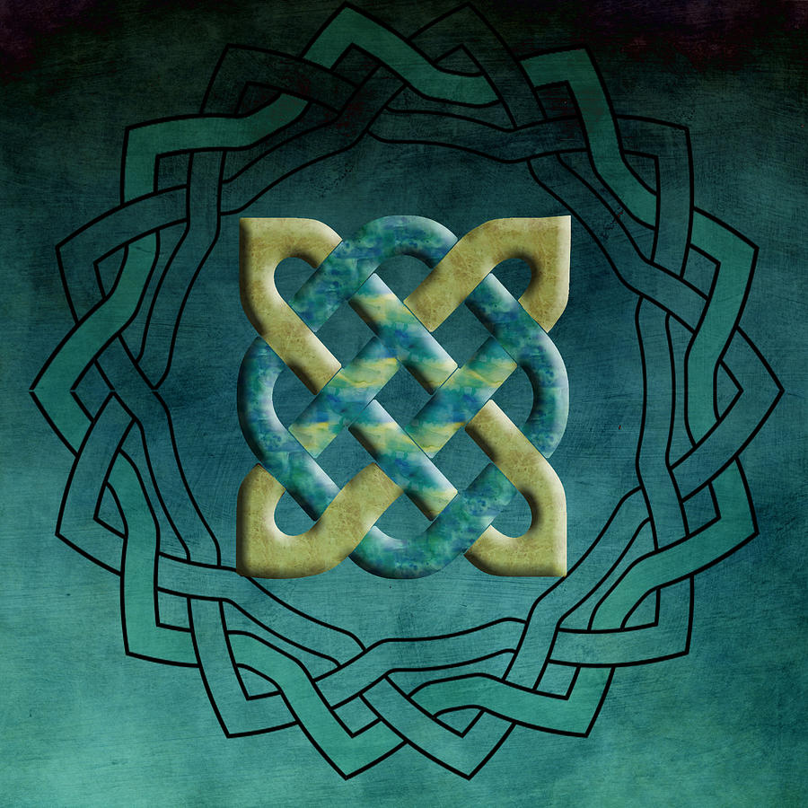 Teal and Gold Celtic Symbol Digital Art by Kandy Hurley