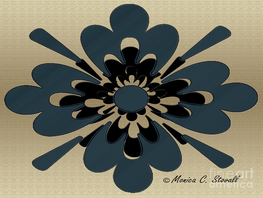 Teal Blue on Gold Floral Design Digital Art by Monica C Stovall