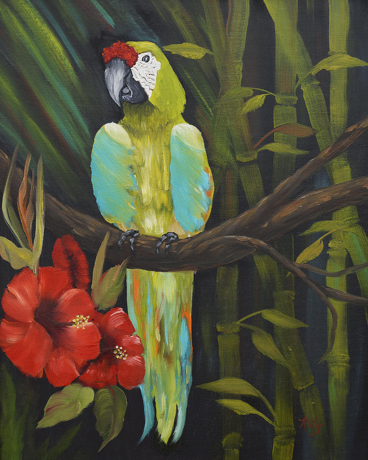 Parrot Painting - Teal Chartreuse Parrot by Kathy Przepadlo