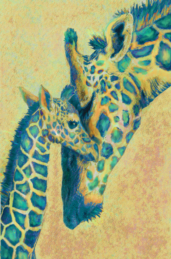 Giraffe Digital Art - Teal Giraffes by Jane Schnetlage