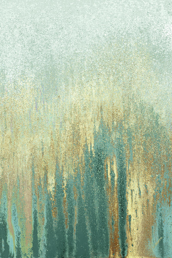 Abstract Mixed Media - Teal Golden Woods by Roberto Gonzalez