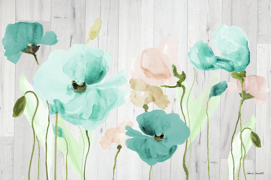 Poppy Digital Art - Teal Poppies On Wood by Lanie Loreth