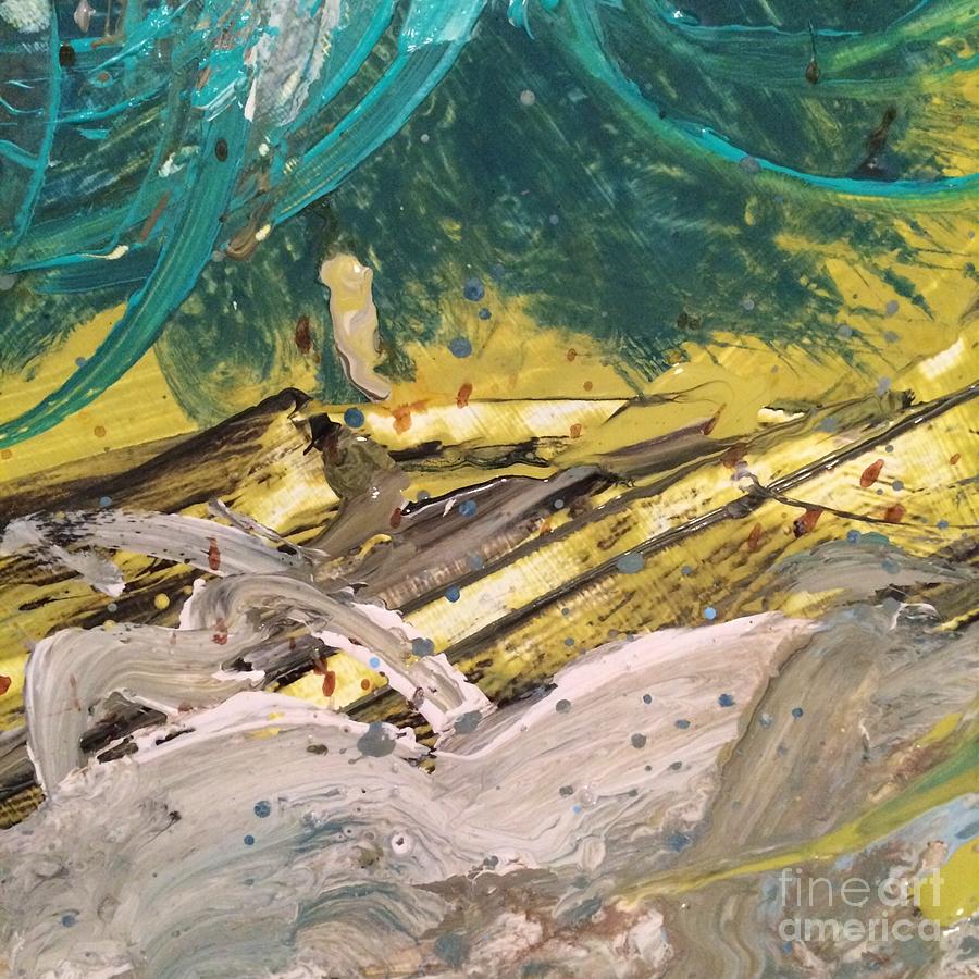 Teal yellow white abstract  Painting by Robin Pedrero