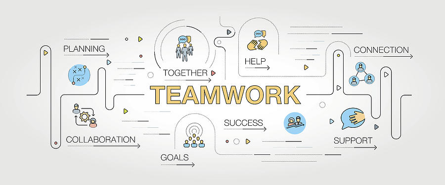 Teamwork banner and icons Drawing by Enis Aksoy