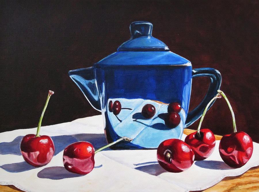 Still Life Painting - Teapot and cherries by Lillian  Bell