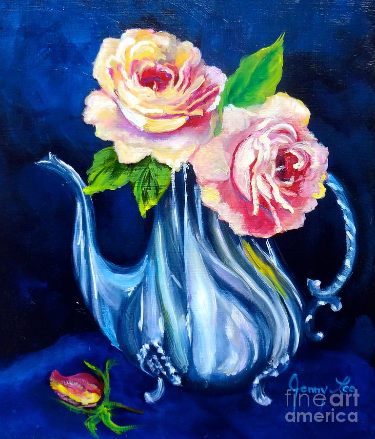 Teapot and Roses 11 Painting by Jenny Lee