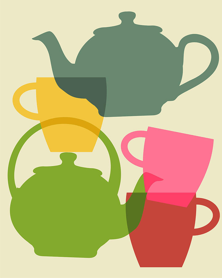 Teapot And Teacups Digital Art by Ramneek Narang