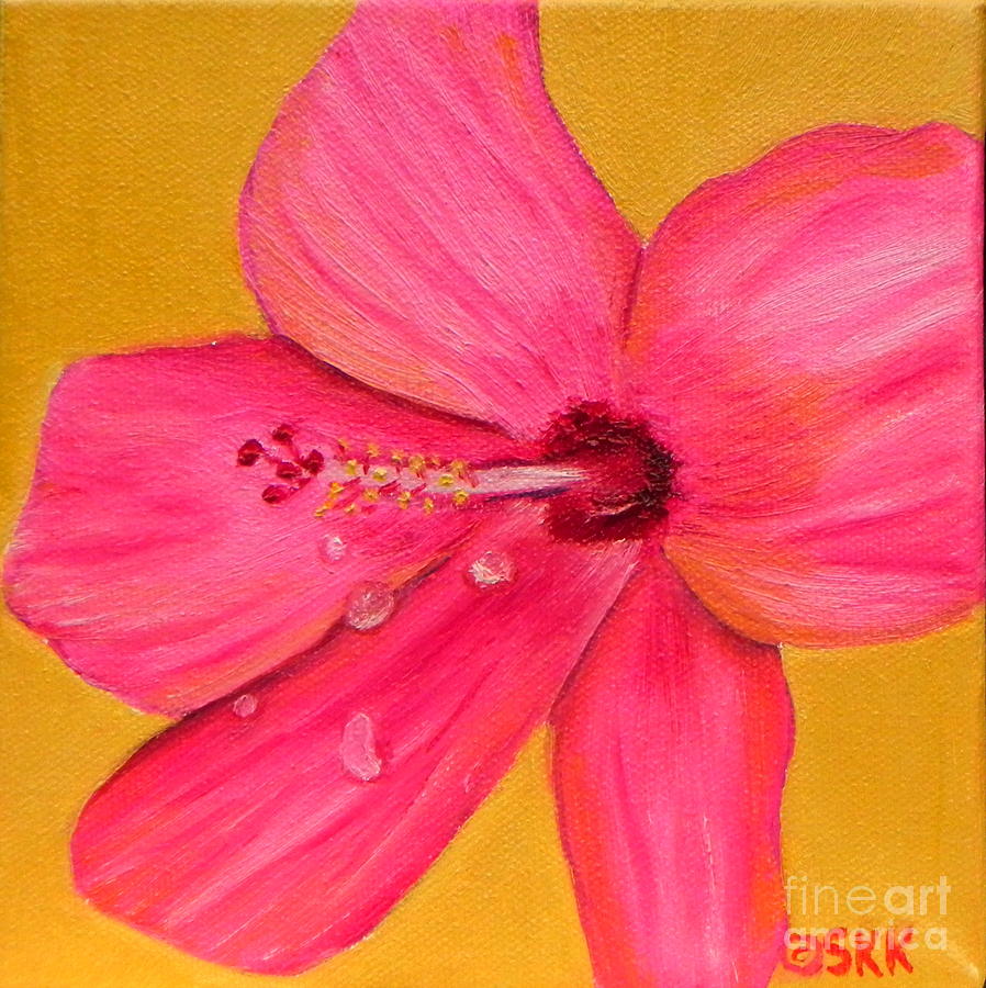 Teardrops - Pink Hibiscus Flower Painting by Shelia Kempf