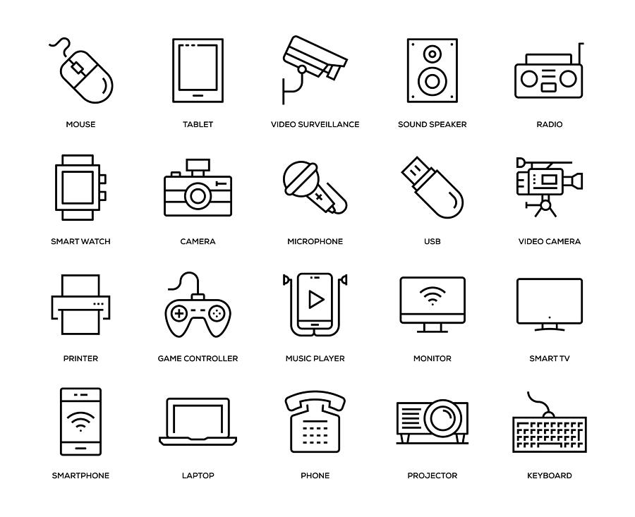 Technology and Devices Icon Set Drawing by Enis Aksoy