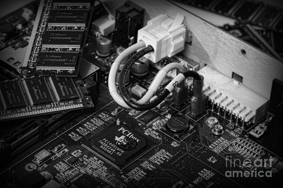 Black And White Photograph - Technology - Motherboard in black and white by Paul Ward