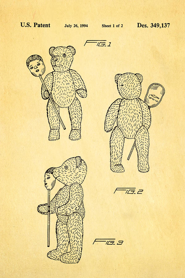 Appliance Photograph - Teddy Bear and Mask Patent Art 1994 by Ian Monk