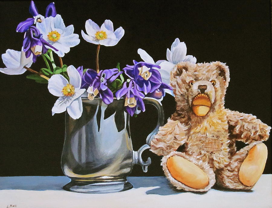 Still Life Painting - Teddy bear still life by Lillian  Bell