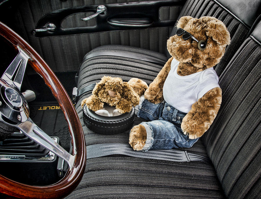Teddy Bear Photograph - Teddy in a Chevy by Ron Roberts