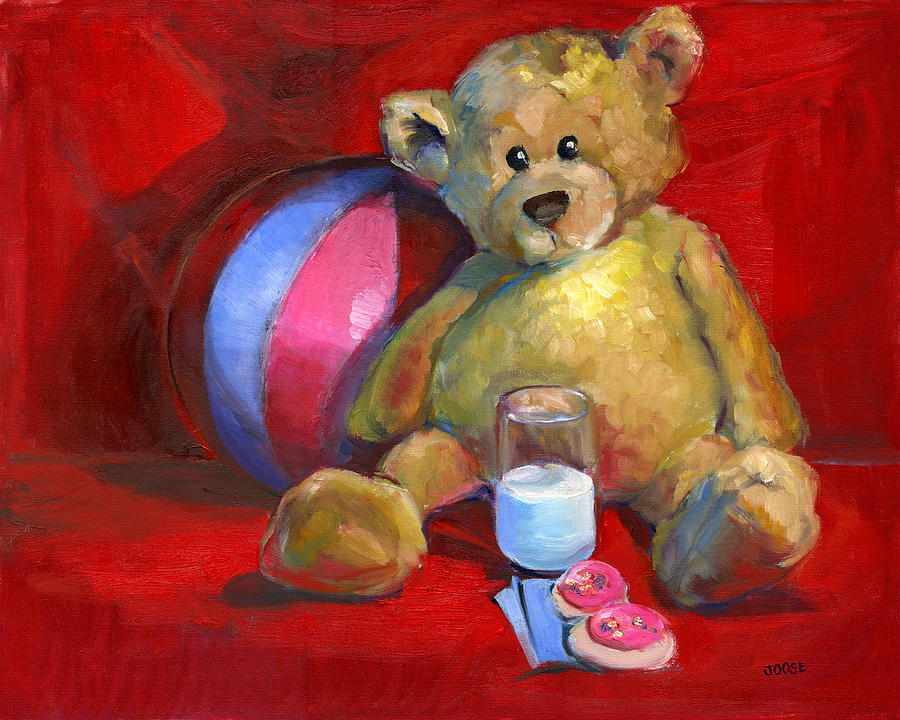 Still Life Painting - Teddy With Milk by Joose Hadley
