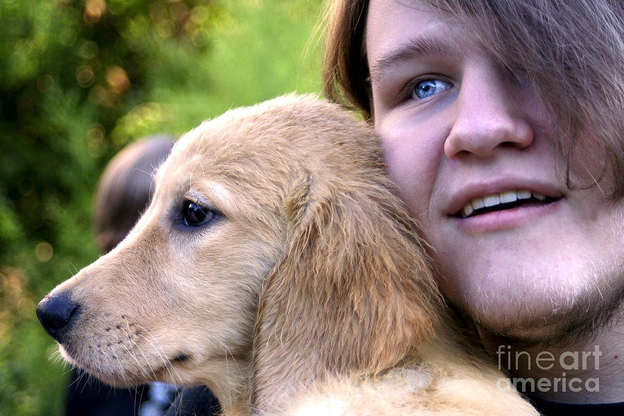 Teen Boy And Golden Puppy 1 Photograph by Susan Stevenson