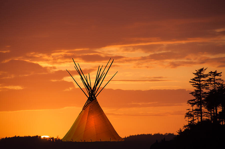 Teepee and gold sunset- light in teepee Photograph by Wwing