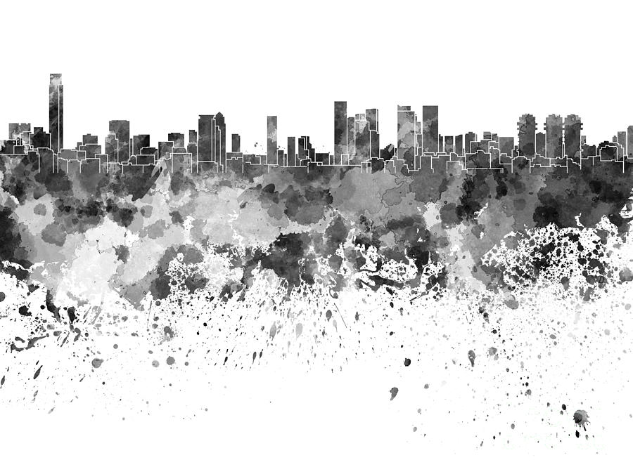 Tel Aviv Skyline In Black Watercolor On White Background Painting