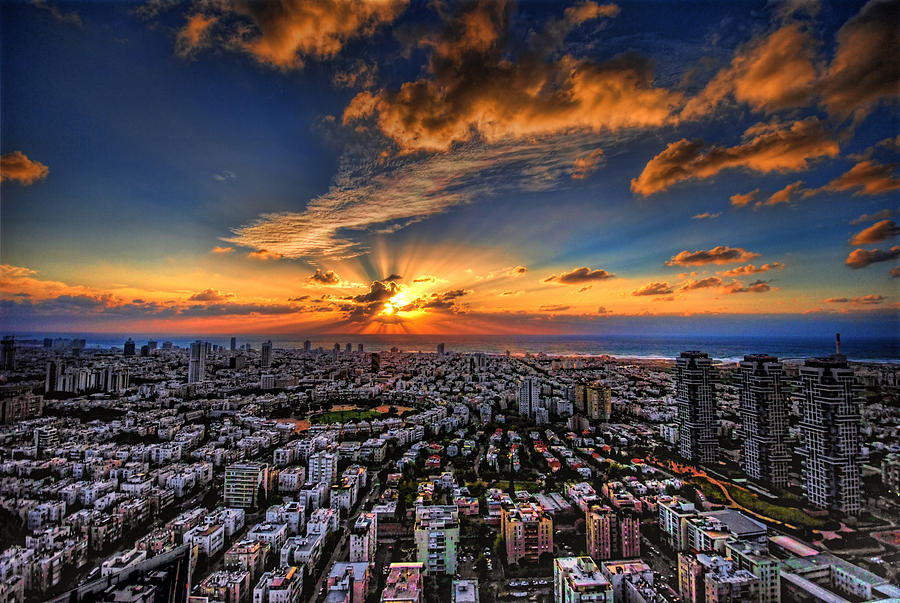 Sunset Photograph - Tel Aviv sunset time by Ron Shoshani