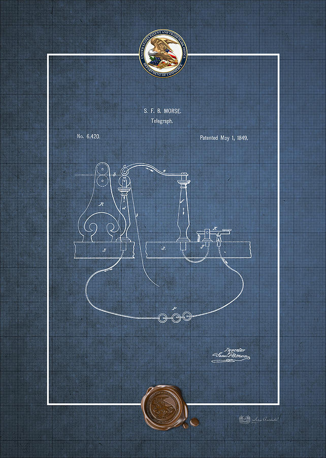 Telegraph by S.F.B. Morse - Vintage Patent Blueprint Digital Art by Serge Averbukh
