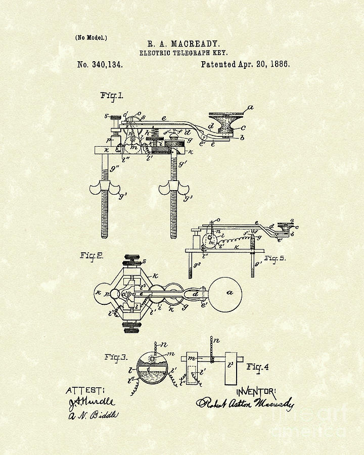Telegraph Key 1886 Patent Art Drawing by Prior Art Design