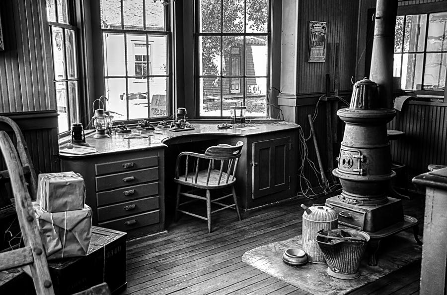 Black And White Photograph - Telegraph Office by Jay Stockhaus